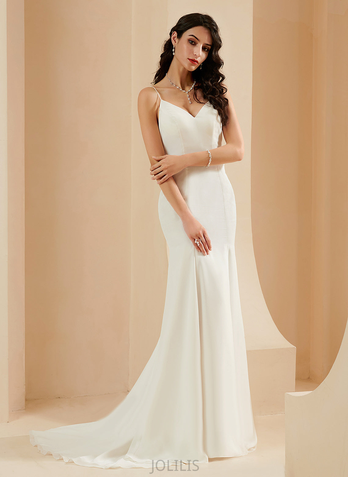 Train Court V-neck Dress Wedding Trumpet/Mermaid Wedding Dresses Marissa Chiffon