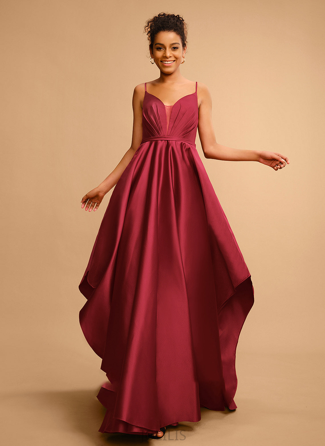 Satin Ball-Gown/Princess Prom Dresses V-neck Val Floor-Length