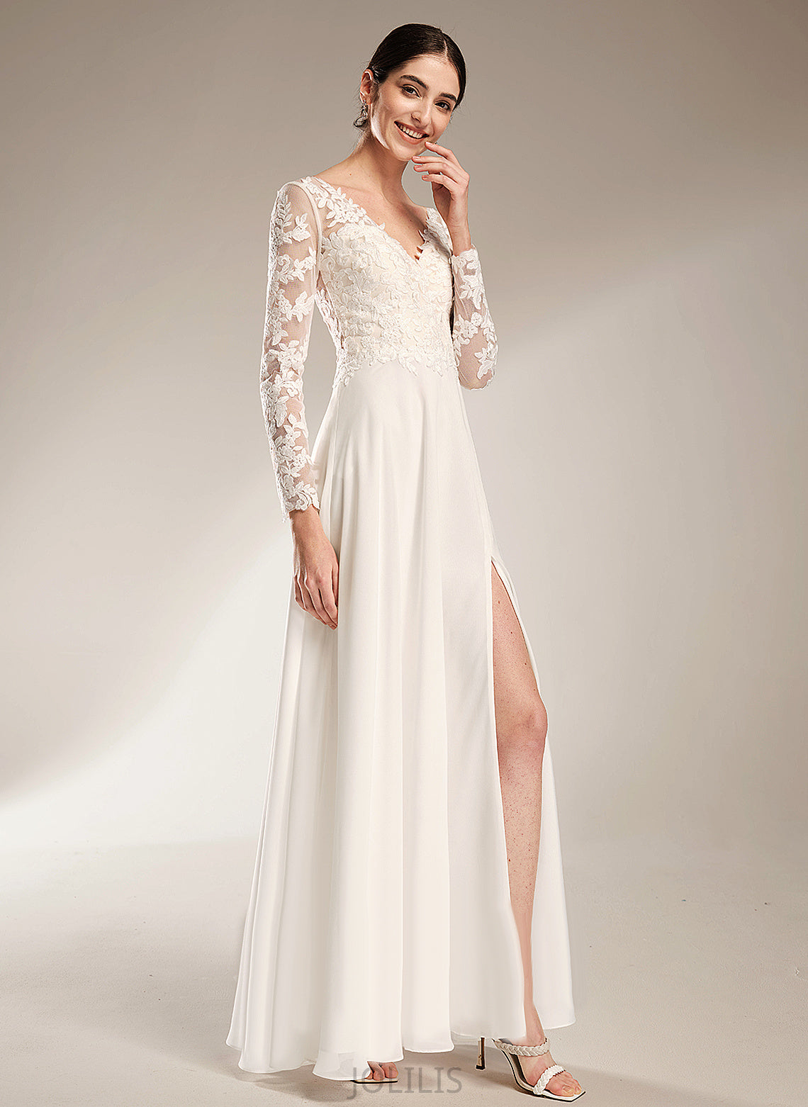 Dahlia Dress Floor-Length Chiffon A-Line Wedding Lace Wedding Dresses V-neck