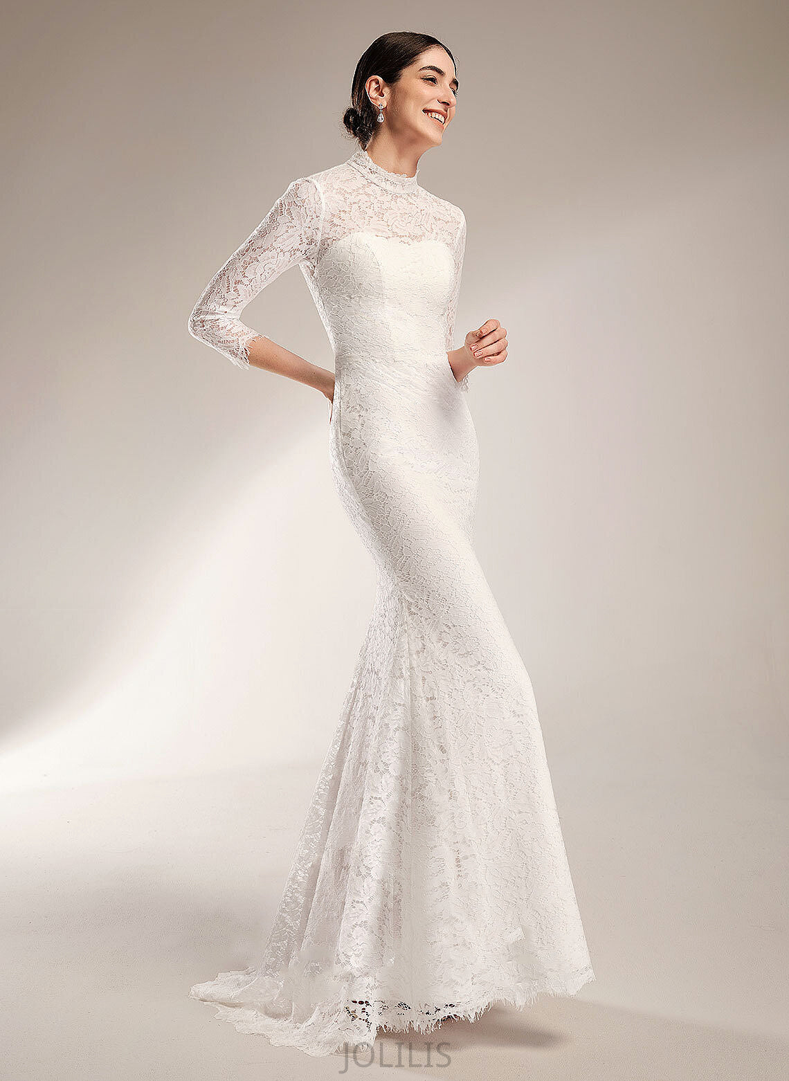 Dress Lace Sweep Wedding Train Trumpet/Mermaid High Lizeth Neck Wedding Dresses