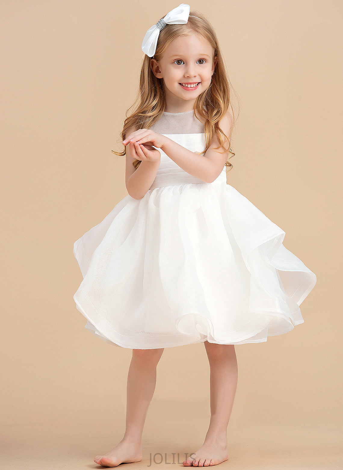 V Flower Dress Organza With Flower Girl Dresses Girl Scoop Neck Ball-Gown/Princess Sleeveless Knee-length - Back Jazlyn