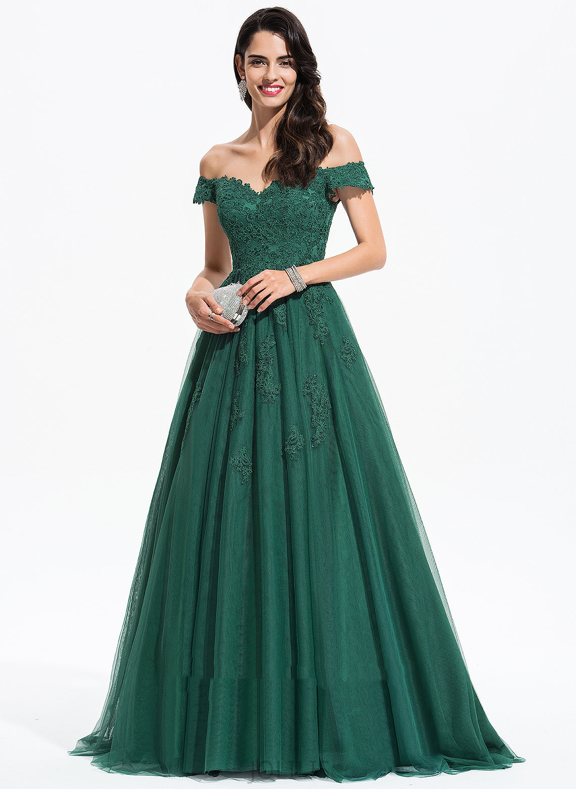 Tulle Train Aliyah Sweep V-neck Ball-Gown/Princess Prom Dresses