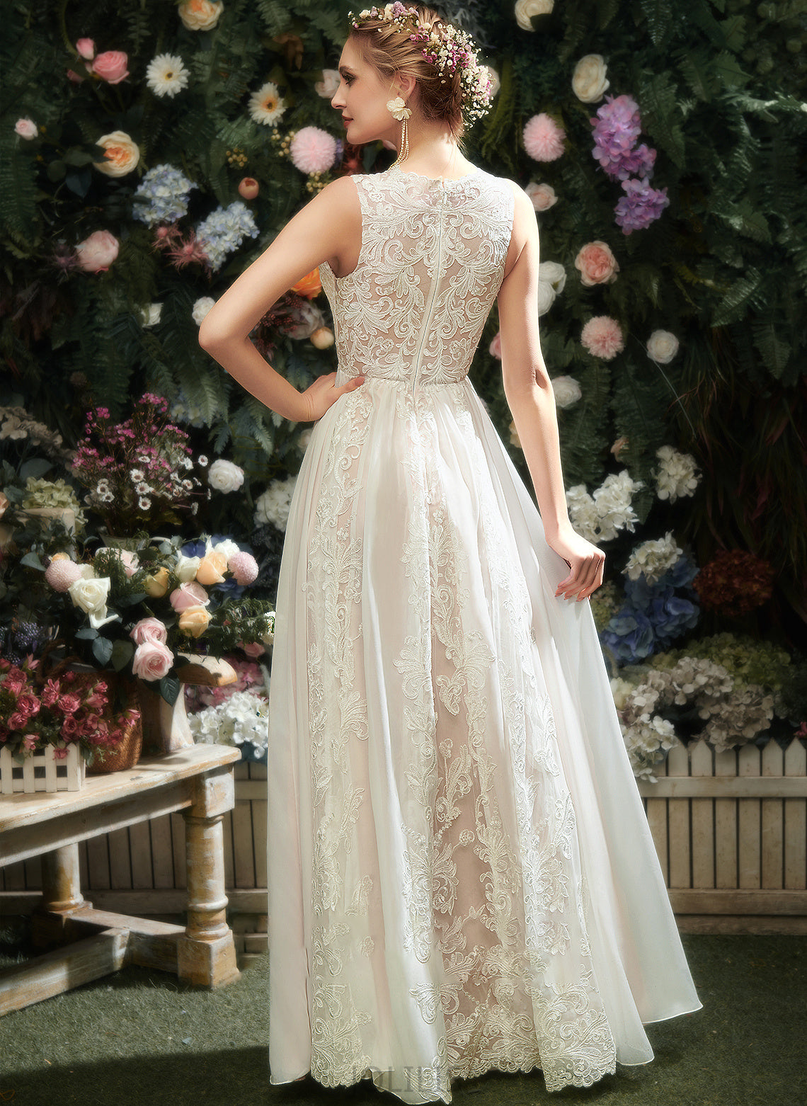 With Floor-Length Lace A-Line Dress June Scoop Wedding Neck Wedding Dresses