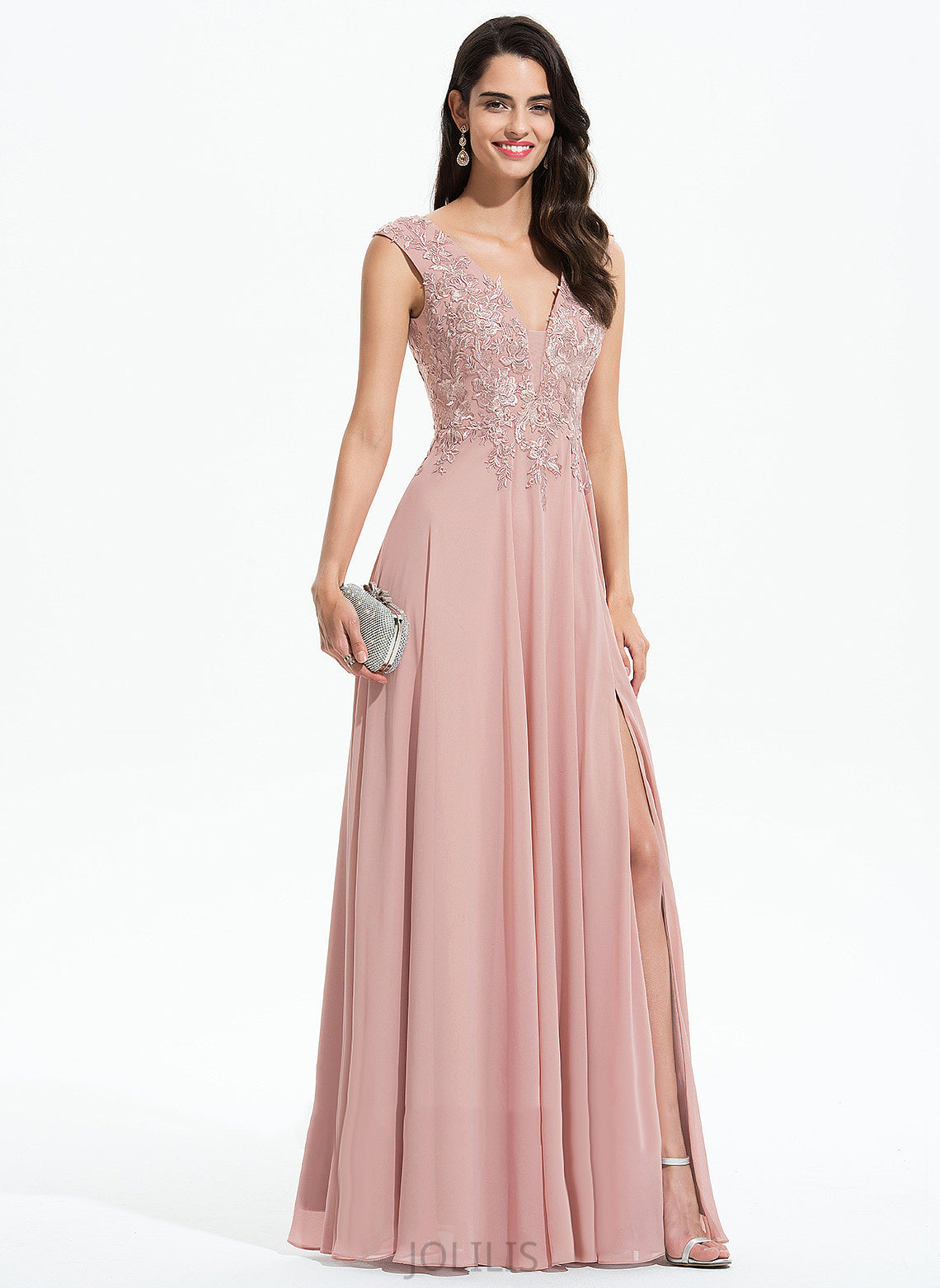 Ruth Chiffon Floor-Length V-neck Prom Dresses A-Line