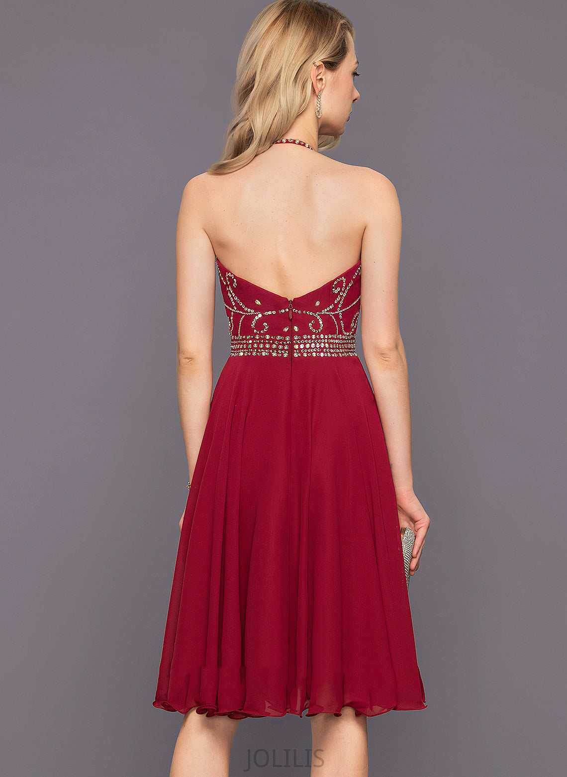 Cocktail Knee-Length Chiffon Noemi Dress Sequins Beading A-Line Halter Cocktail Dresses With