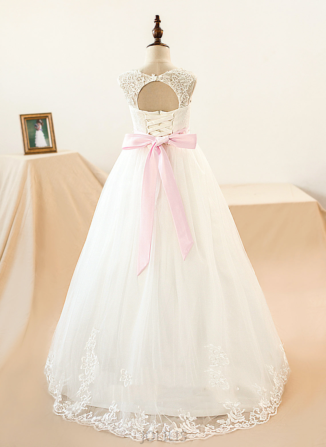 Dress Karina NOT Tulle/Lace included) With (Petticoat Floor-length Girl Flower Neck Flower Girl Dresses - Sleeveless Ball-Gown/Princess Scoop Sash/Beading/Appliques/Bow(s)