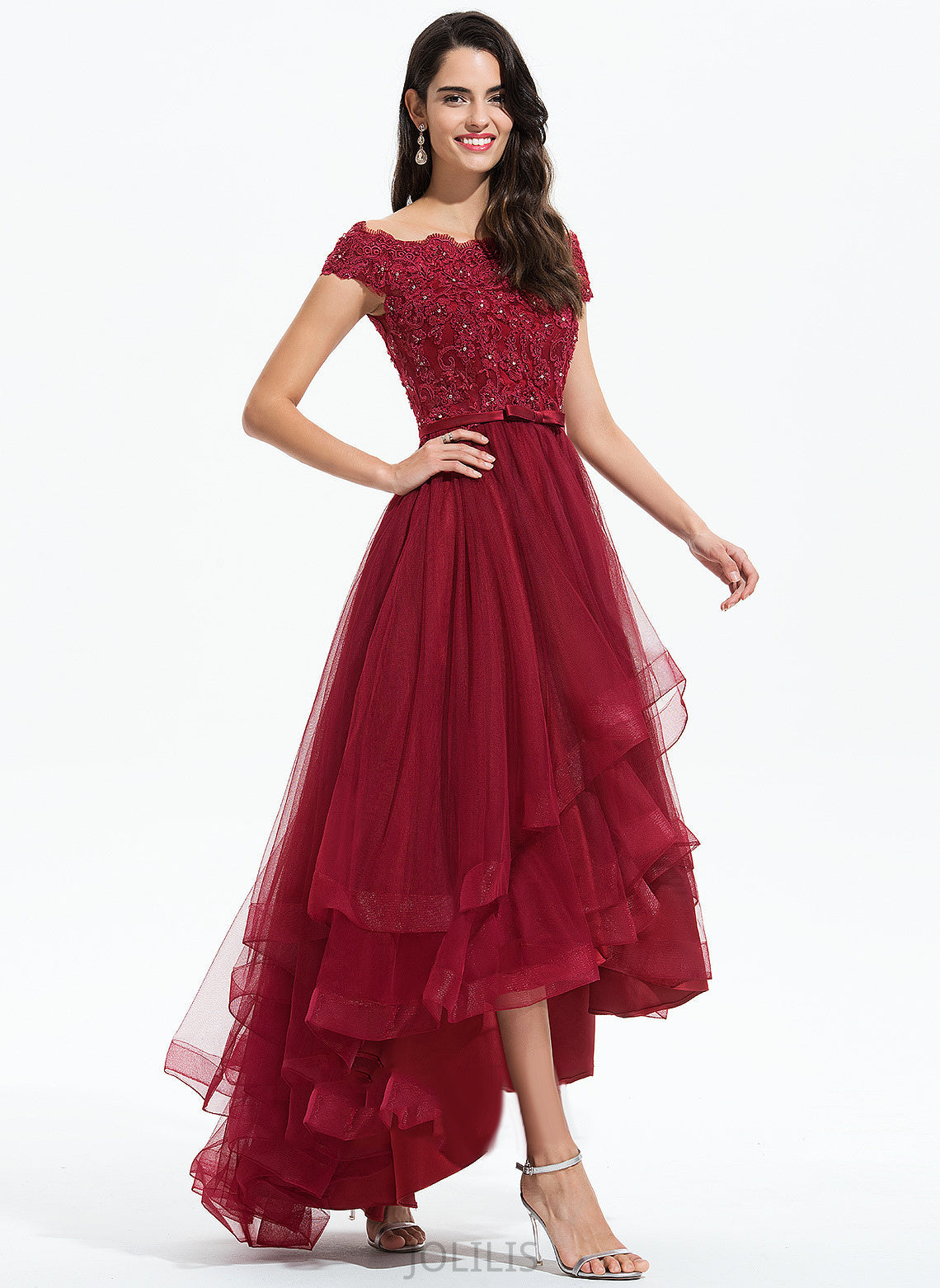 Homecoming Dresses A-Line Off-the-Shoulder Beading With Asymmetrical Lace Homecoming Bow(s) Ruth Dress Tulle