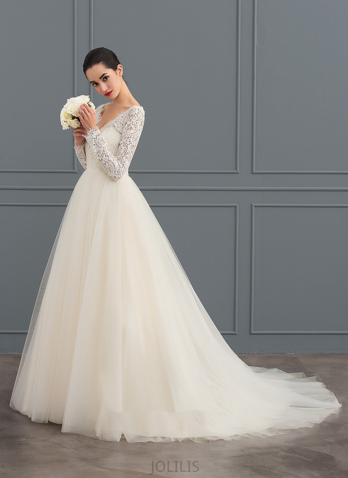 Wedding Train Lace Tulle Ball-Gown/Princess Court Dress Wedding Dresses Piper V-neck