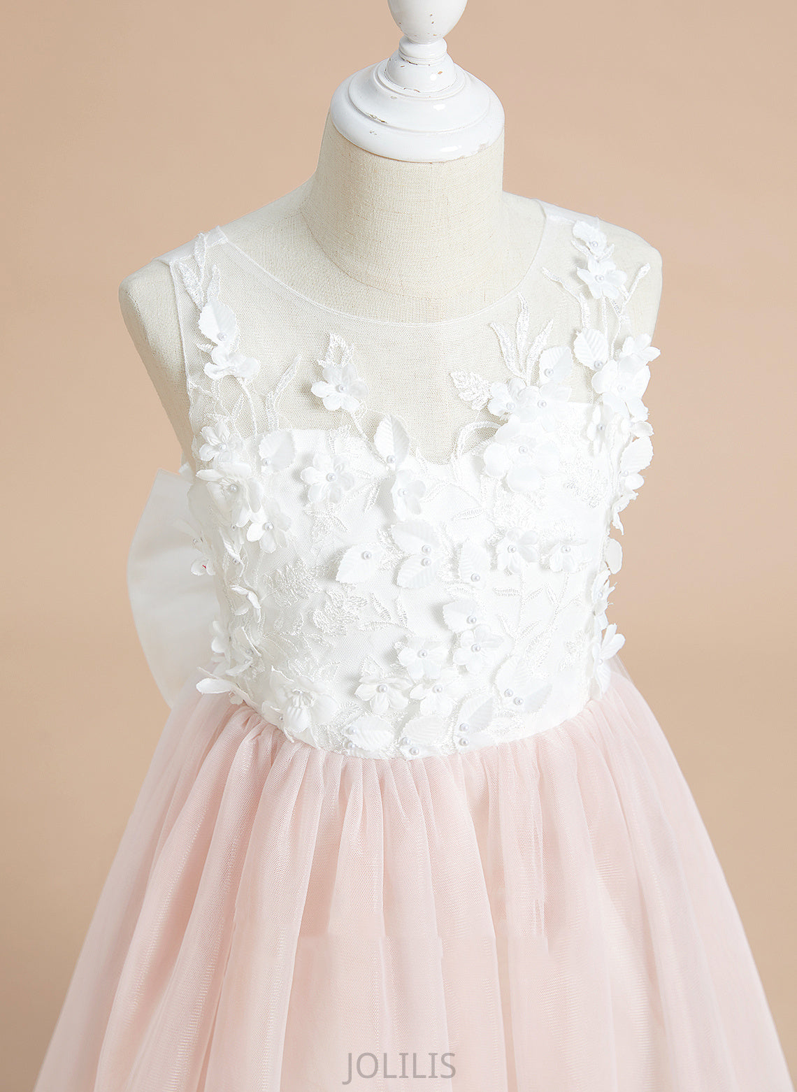 Tulle - Sleeveless Flower Girl Dresses Flower Valery Neck A-Line Scoop With Lace/Flower(s)/Bow(s) Tea-length Girl Dress