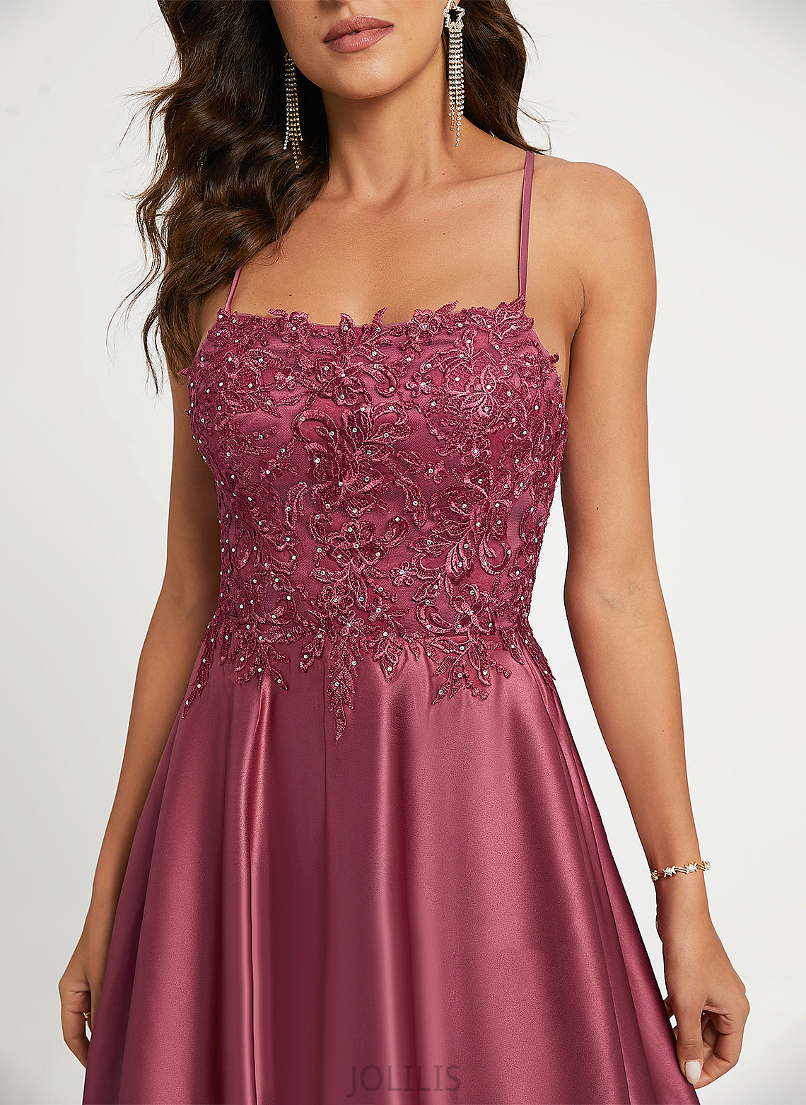 Sweep A-Line Satin Sequins Train With Beading Prom Dresses Jaylynn Square