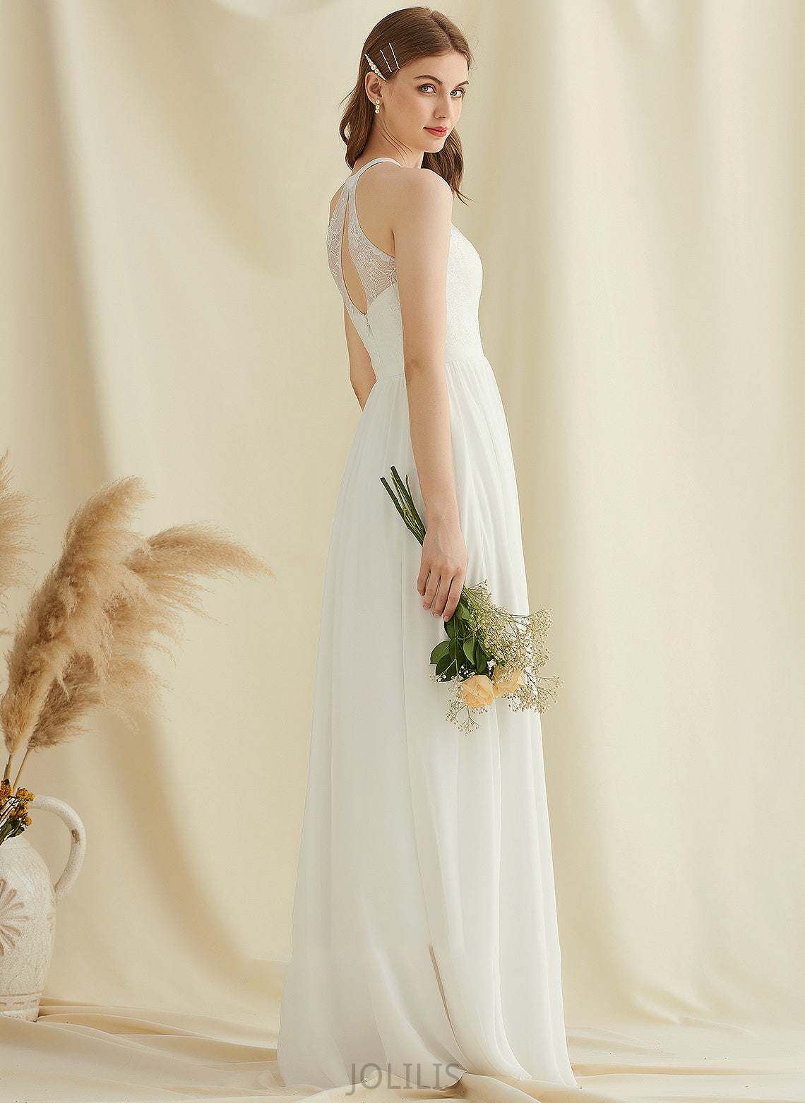 Front Wedding Dresses Dress A-Line Floor-Length Chiffon Scoop Payton Split With Wedding Lace Neck