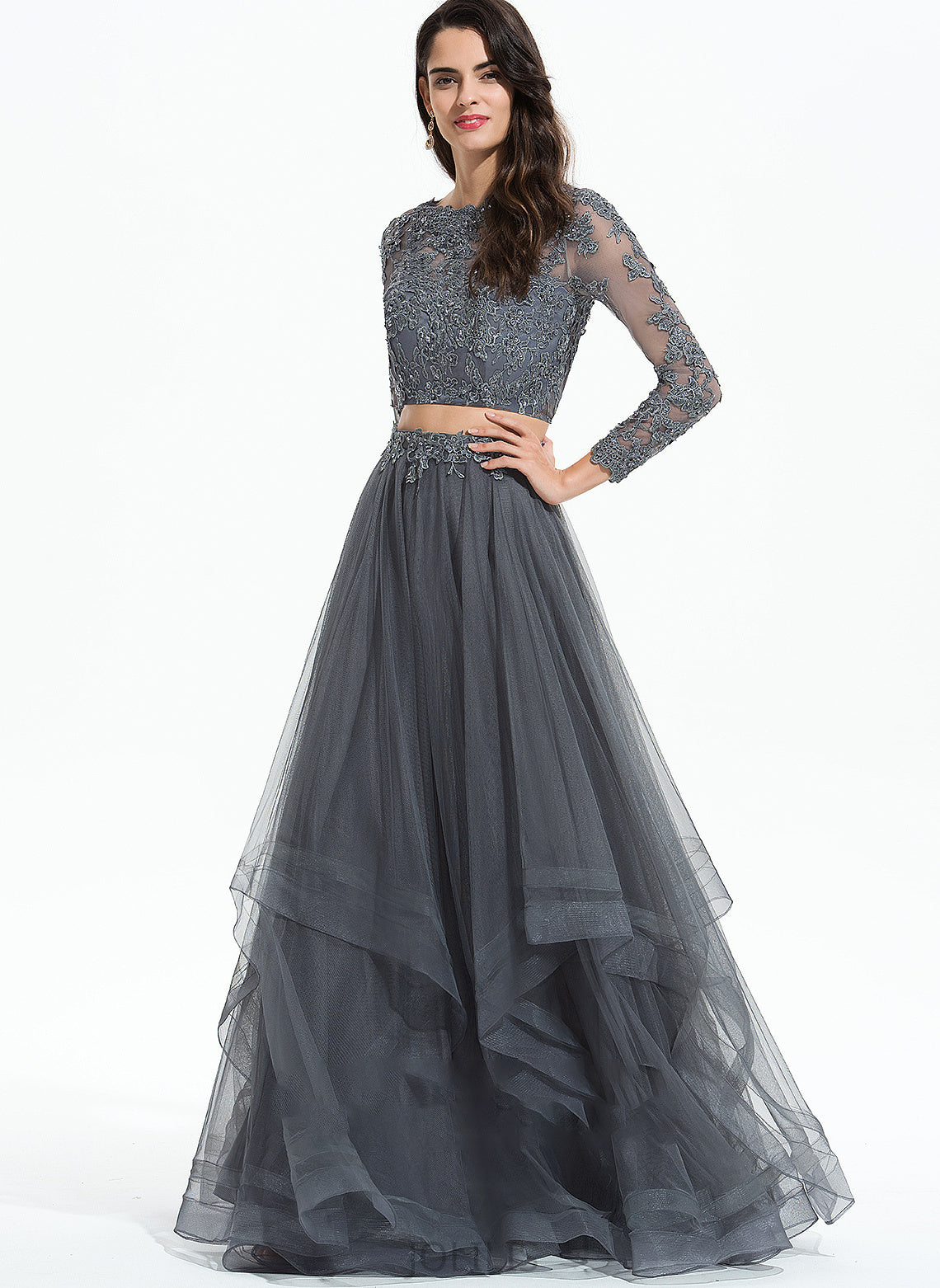 Scoop Sequins Floor-Length America With Ball-Gown/Princess Tulle Prom Dresses Beading Neck