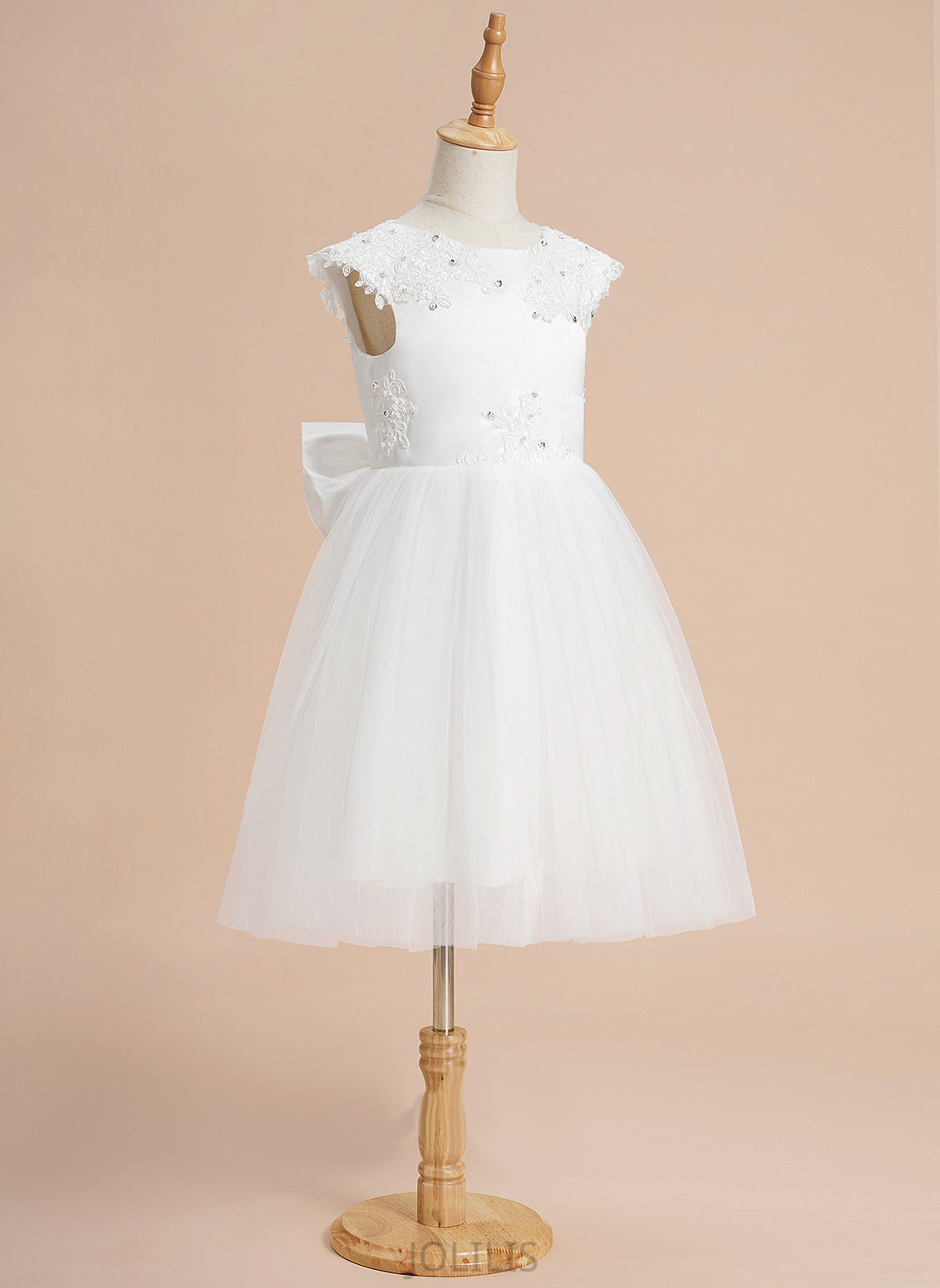 Sleeveless A-Line Beading/Sequins/Bow(s) Neck Girl With Tulle - Flower Girl Dresses Scoop Flower Knee-length Viv Dress