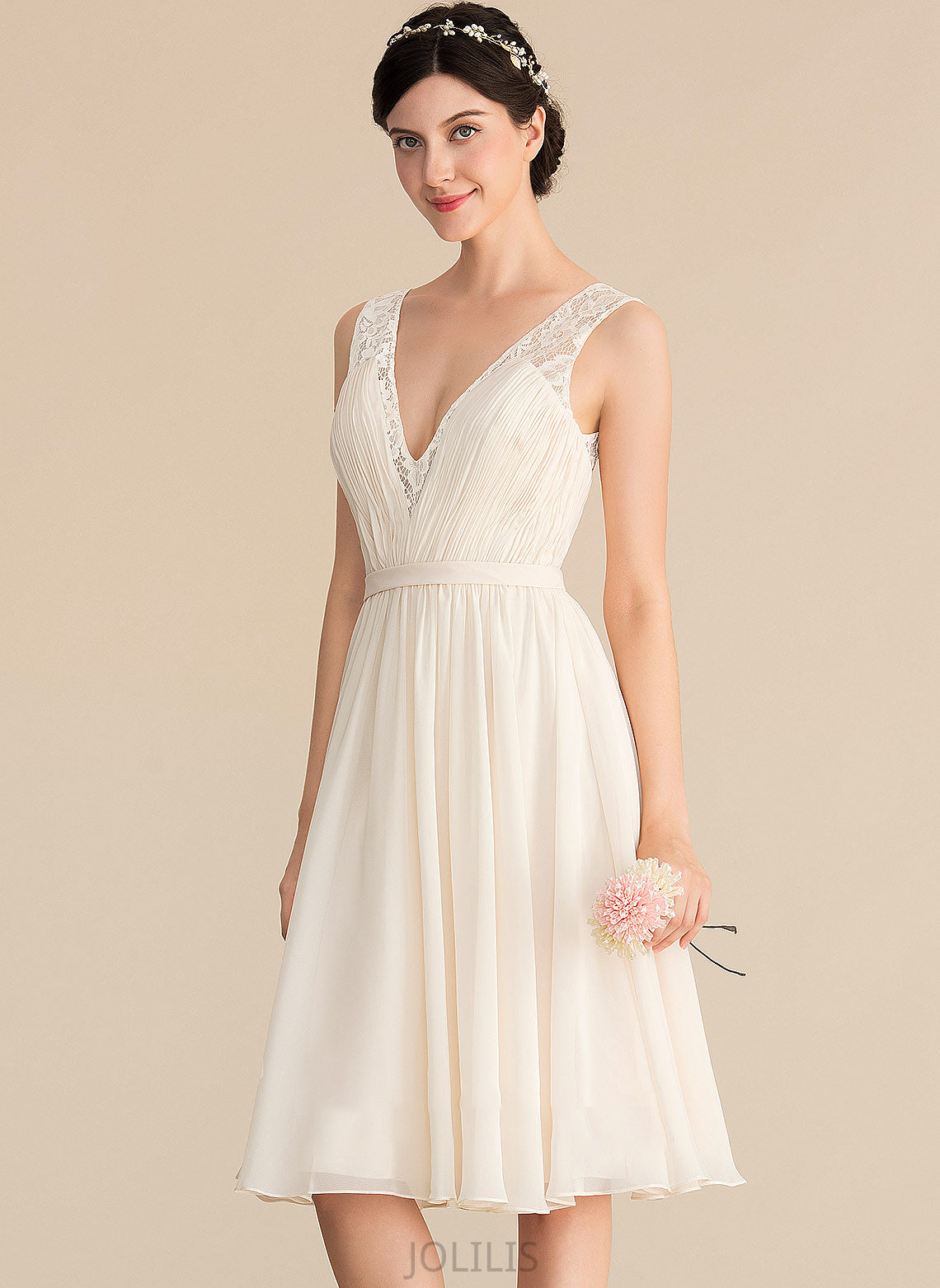 Lace Knee-Length Ruffle With Chiffon A-Line Wedding Dresses Dress V-neck Pancy Wedding