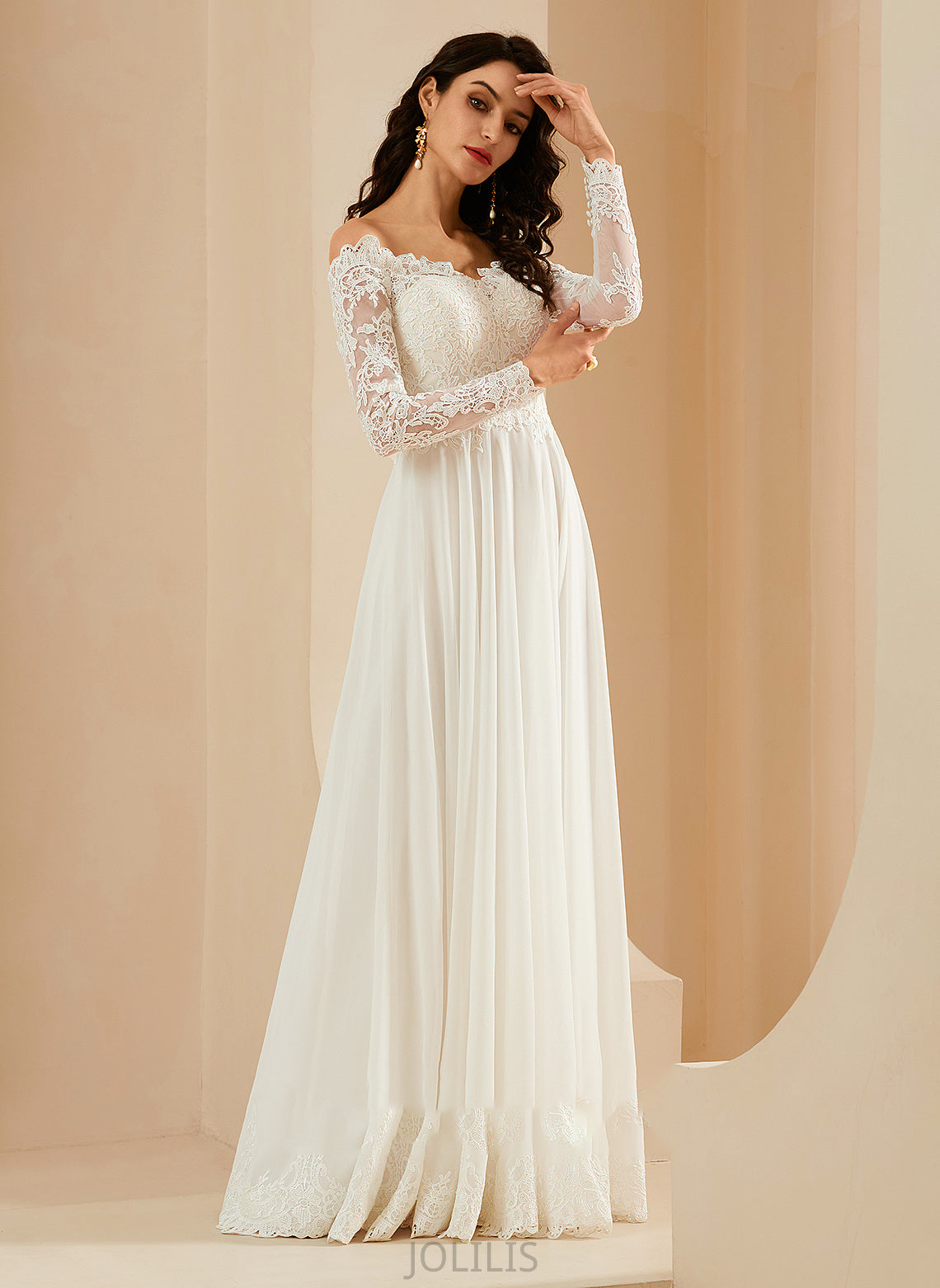 Sweep With Amiya Lace Wedding Wedding Dresses A-Line Dress Train Off-the-Shoulder