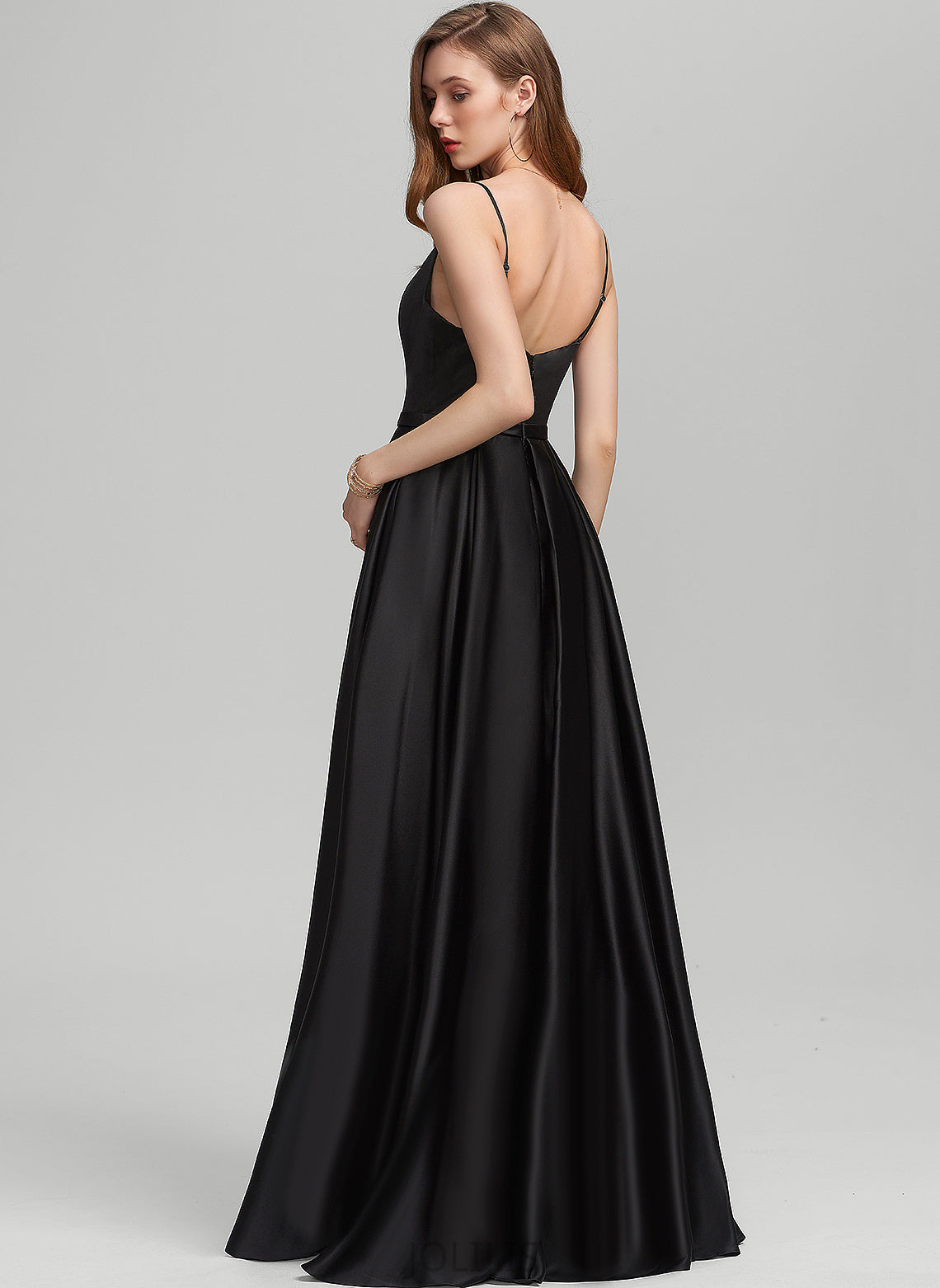 A-Line Floor-Length Square Luciana Satin Prom Dresses