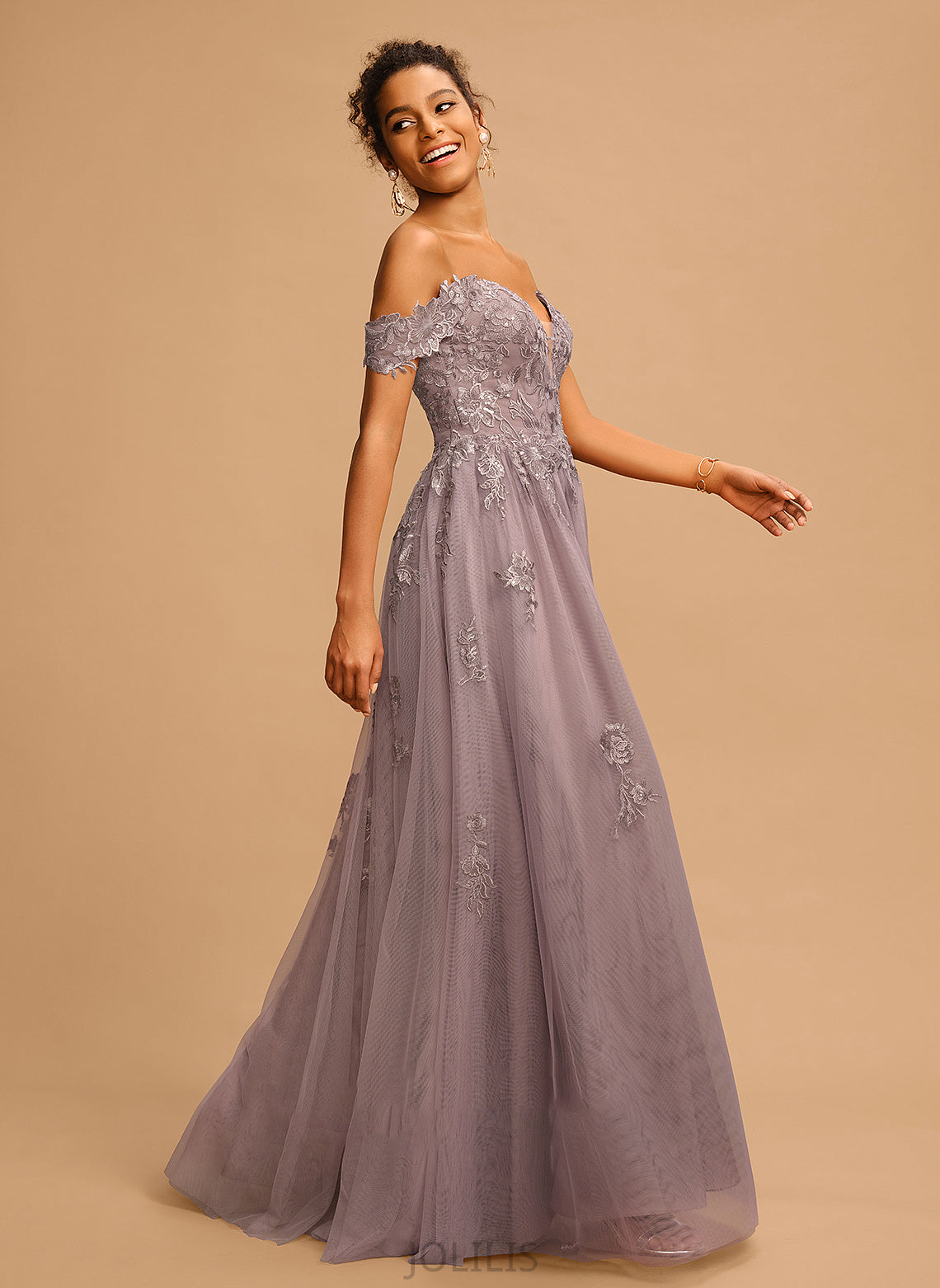 Off-the-Shoulder Tulle Floor-Length Sequins With A-Line Prom Dresses Averi