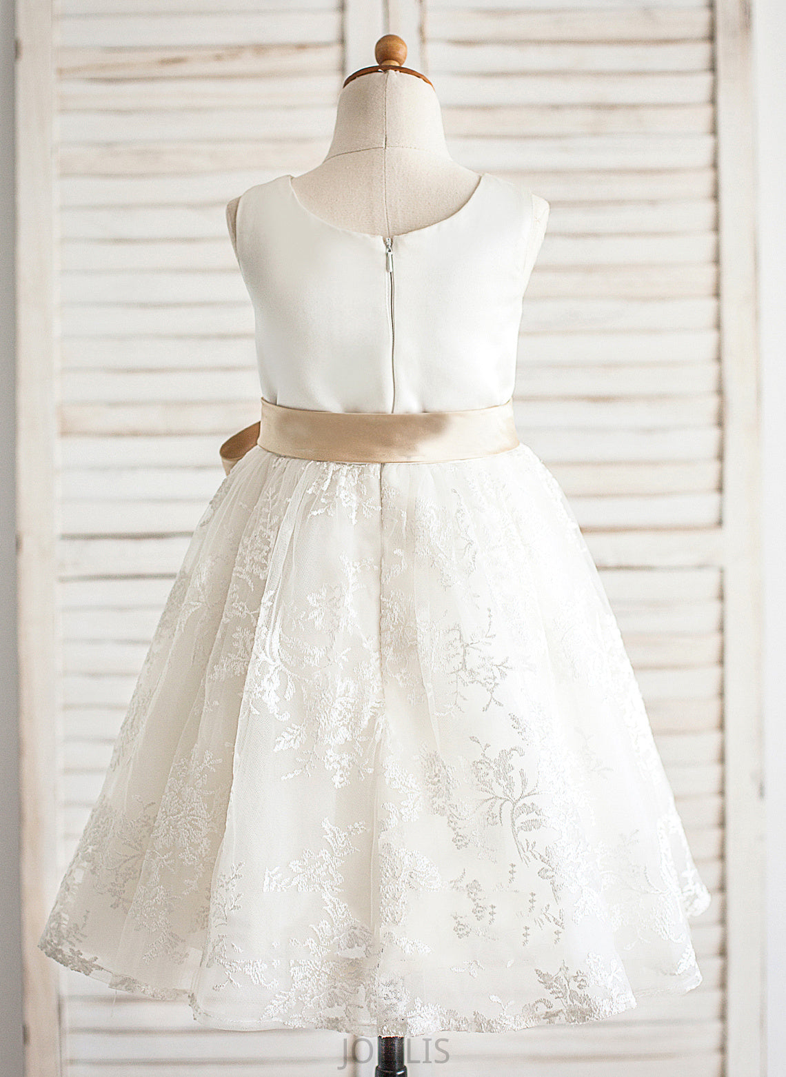 Sleeveless Dress Elaine With - Flower Sash Flower Girl Dresses Neck Knee-length Scoop A-Line/Princess Girl Satin/Lace