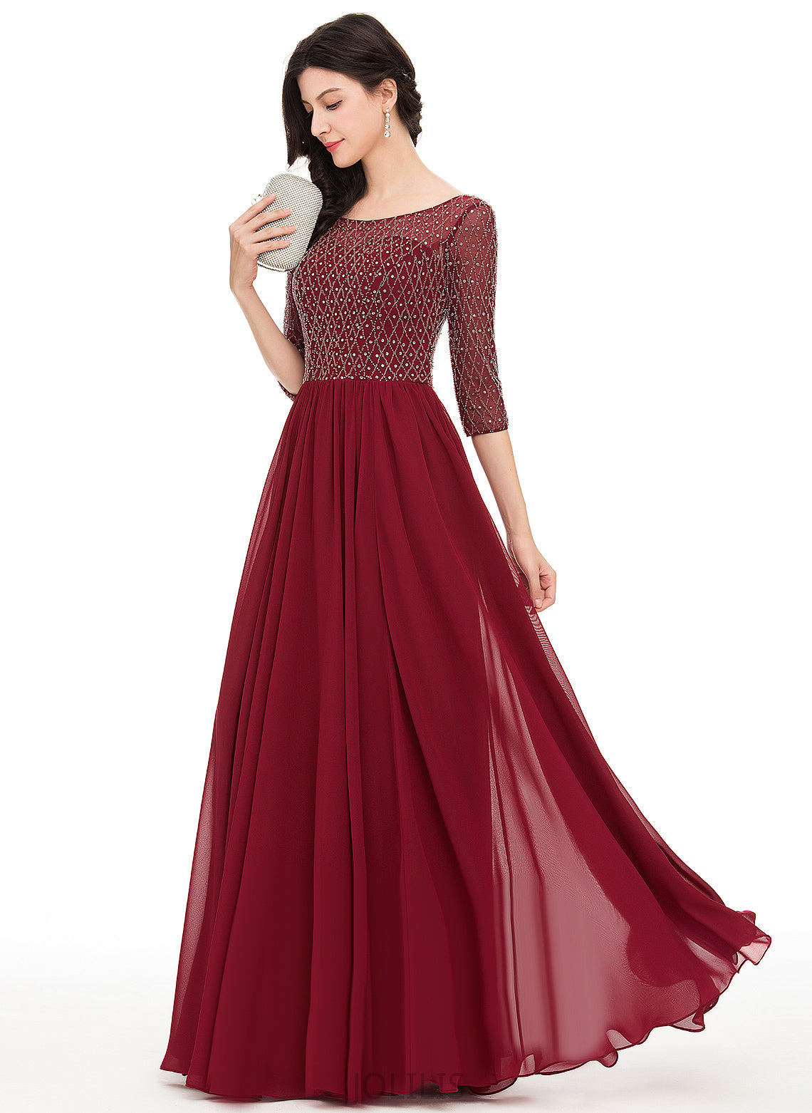 Floor-Length A-Line With Chiffon Anna Beading Scoop Sequins Prom Dresses