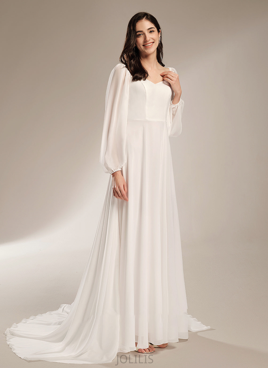 Split Train Wedding Dresses With Dress V-neck Wedding Chapel Front Rosalie A-Line