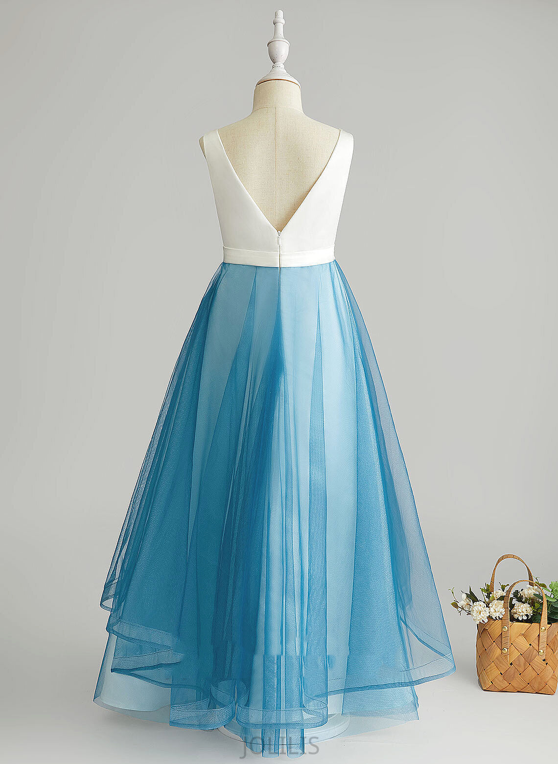 Isabell Floor-length Girl V-neck Flower Girl Dresses Tulle Sleeveless - Flower A-Line Dress