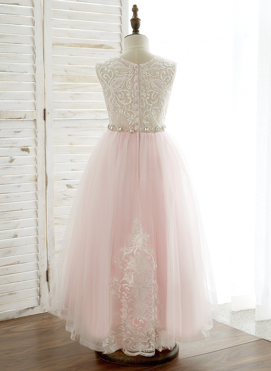 Flower Girl Dresses Rhinestone With Lyric Sleeveless Ankle-length Girl A-Line/Princess Flower Scoop Dress - Tulle/Lace Neck