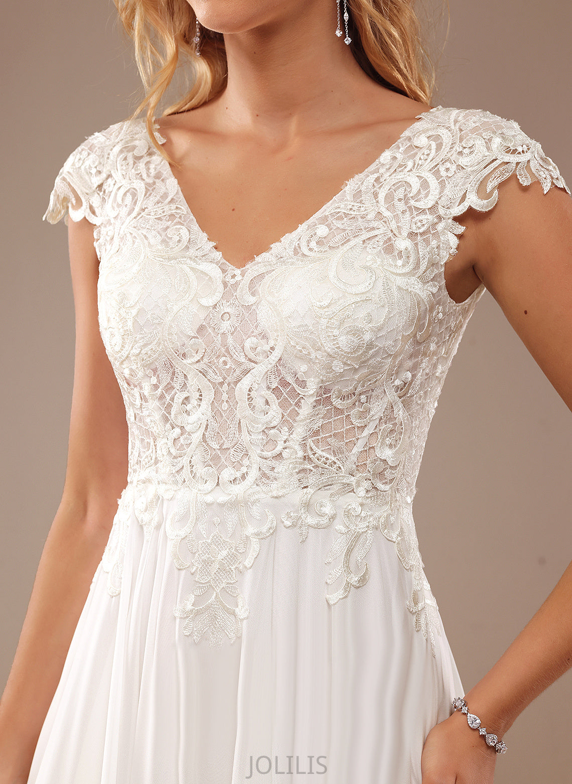 Wedding Dress With A-Line Wedding Dresses Lace Chiffon Sweep V-neck Lace Karen Train