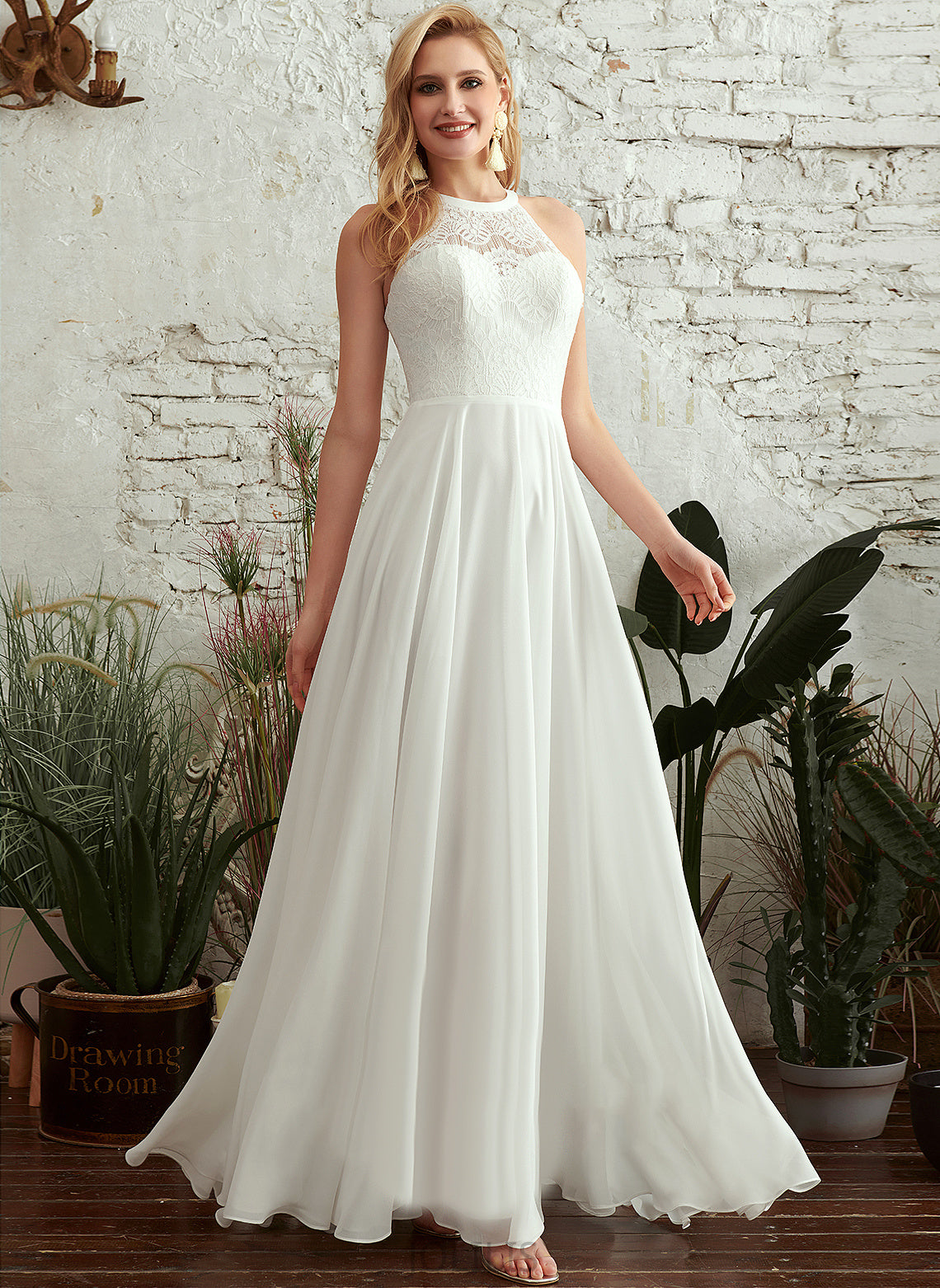 Dress Wedding Wedding Dresses Chiffon Scoop Natalia Neck A-Line Lace Floor-Length