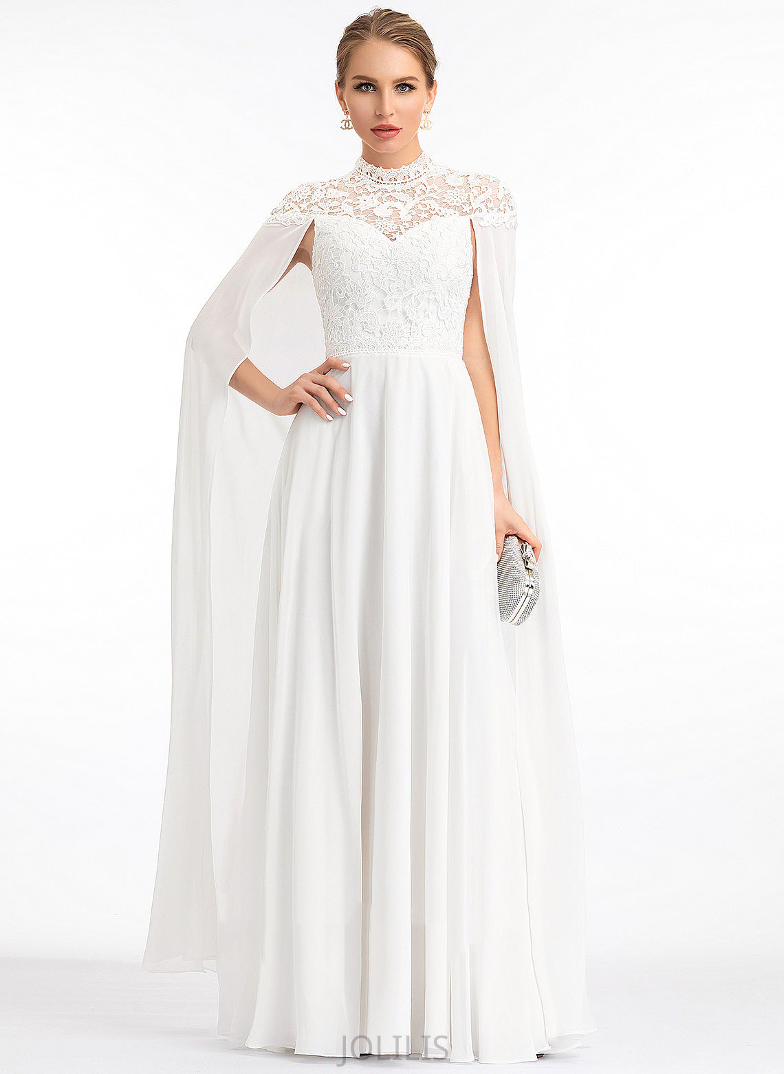 Wedding Dresses Chiffon Floor-Length Lace Lois Wedding A-Line Neck Dress High