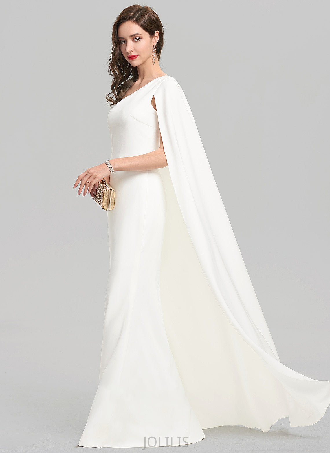 Crepe Aniya One-Shoulder Floor-Length Wedding Dresses Dress Wedding Sheath/Column Stretch