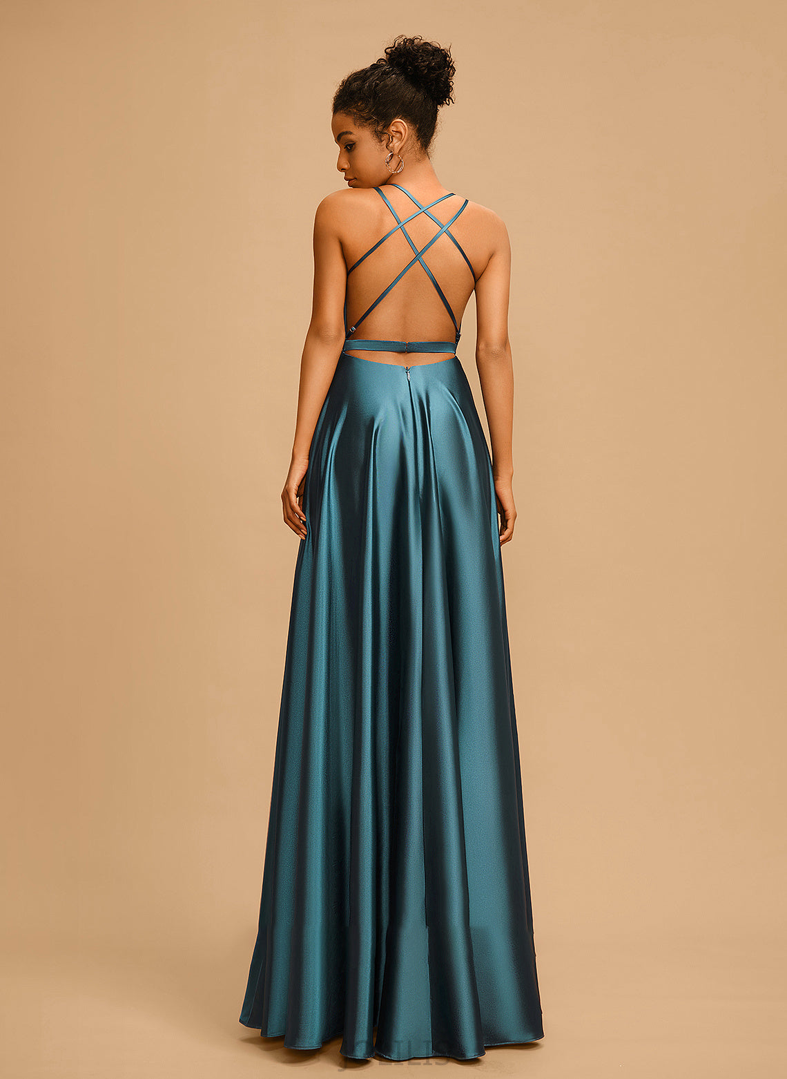 Floor-Length Satin Prom Dresses Elena Neck Cowl A-Line