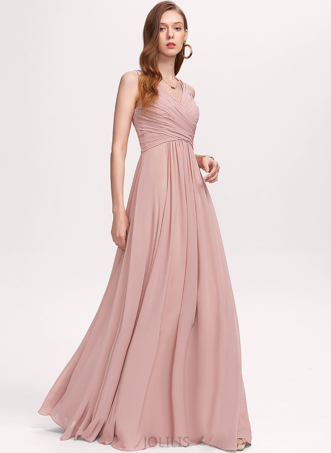 With Chiffon V-neck A-Line Floor-Length Carolina Prom Dresses Pleated