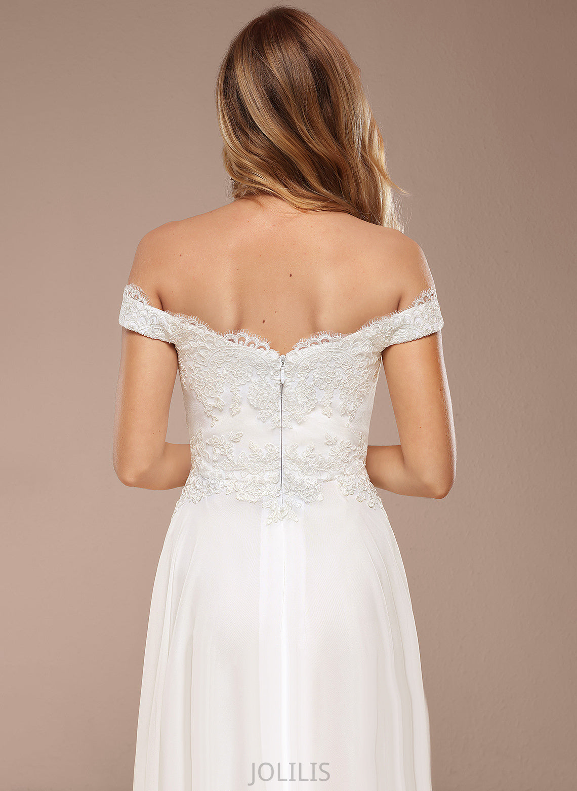 A-Line Dress With Sequins Wedding Dresses Chiffon Lace Kasey Wedding Floor-Length Off-the-Shoulder