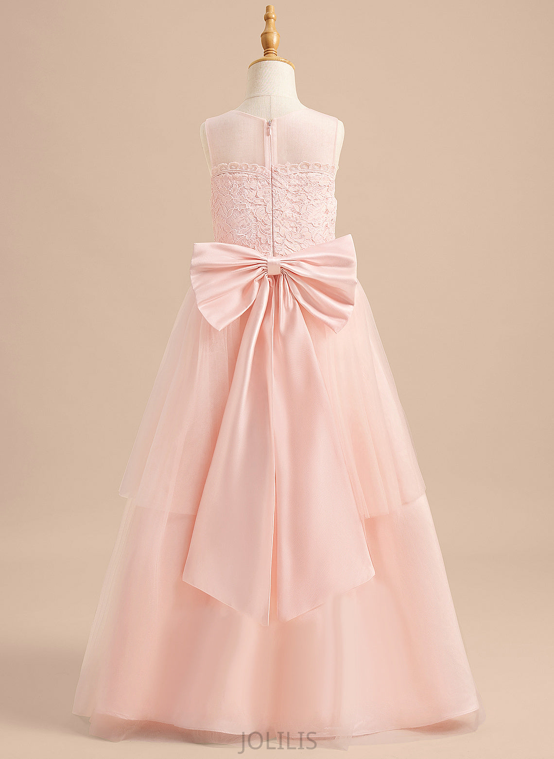 Adriana Scoop Floor-length Neck - Tulle With A-Line Sleeveless Dress Lace/Bow(s) Flower Girl Dresses Girl Flower