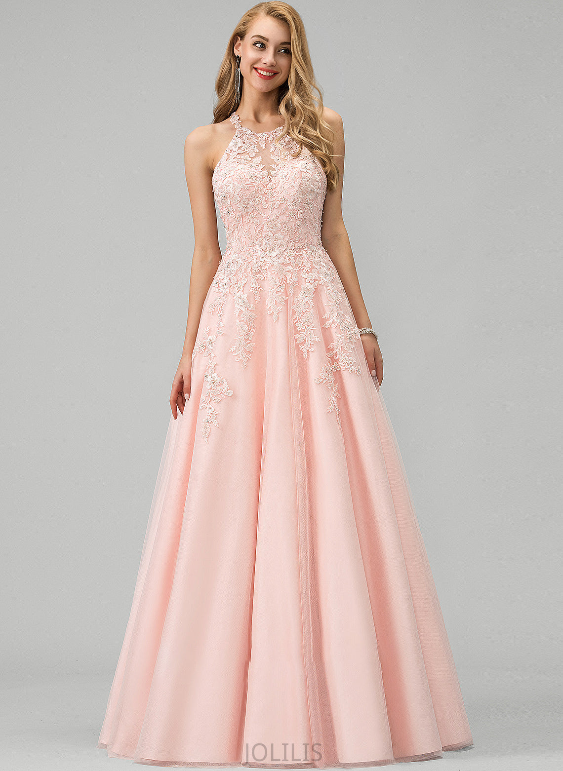 Scoop Prom Dresses Sequins Beading Lace Neck Floor-Length Ball-Gown/Princess With Tulle Frederica