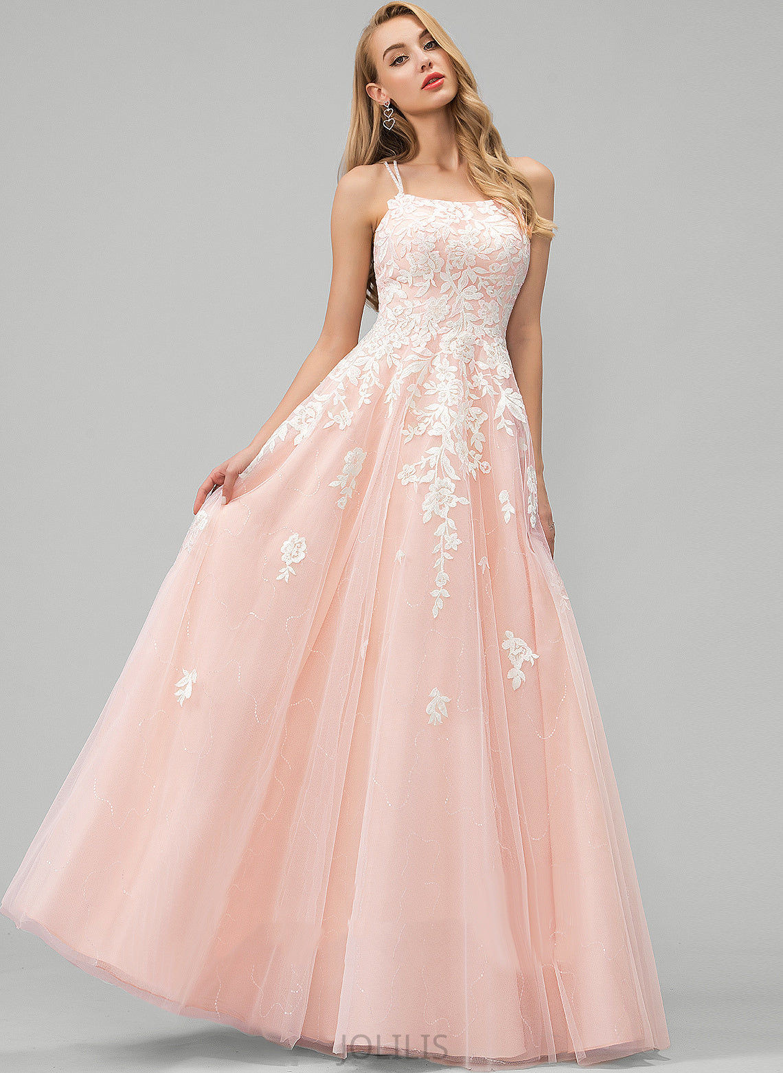 Ball-Gown/Princess Regan Sequins Floor-Length Square With Prom Dresses Tulle