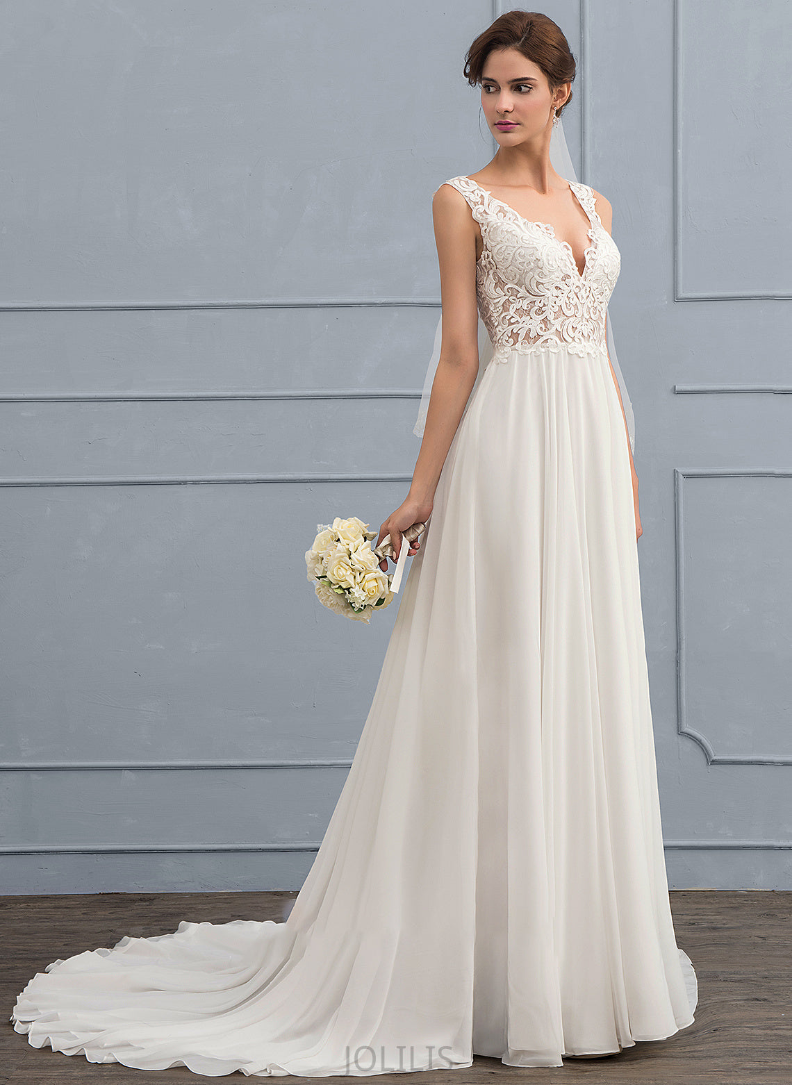 A-Line Train Jaylynn Court Chiffon Wedding Dress Wedding Dresses V-neck