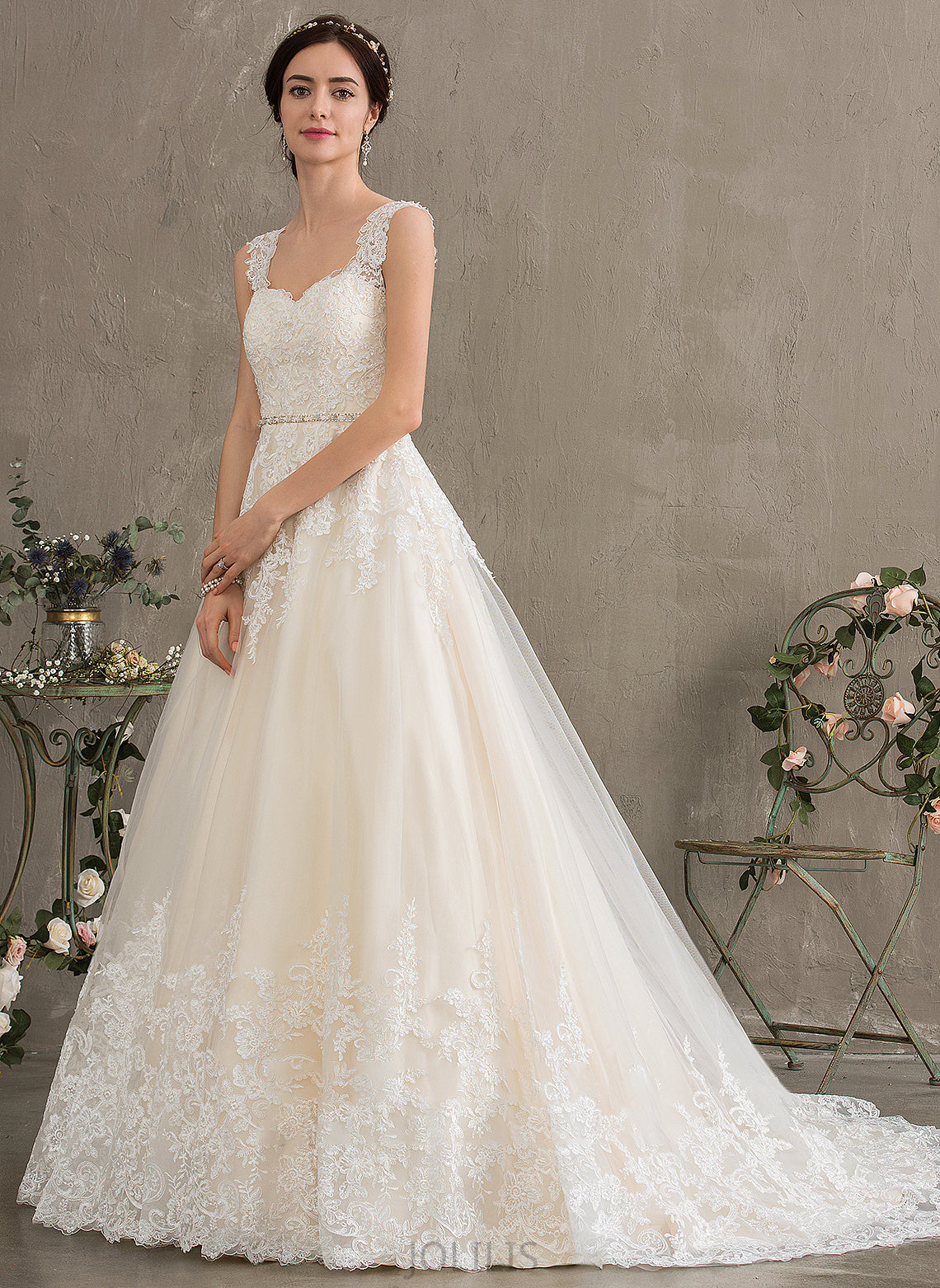 Sweetheart Ball-Gown/Princess Court Beading Wedding Dresses Tulle Dress Wedding Jacqueline With Sequins Train