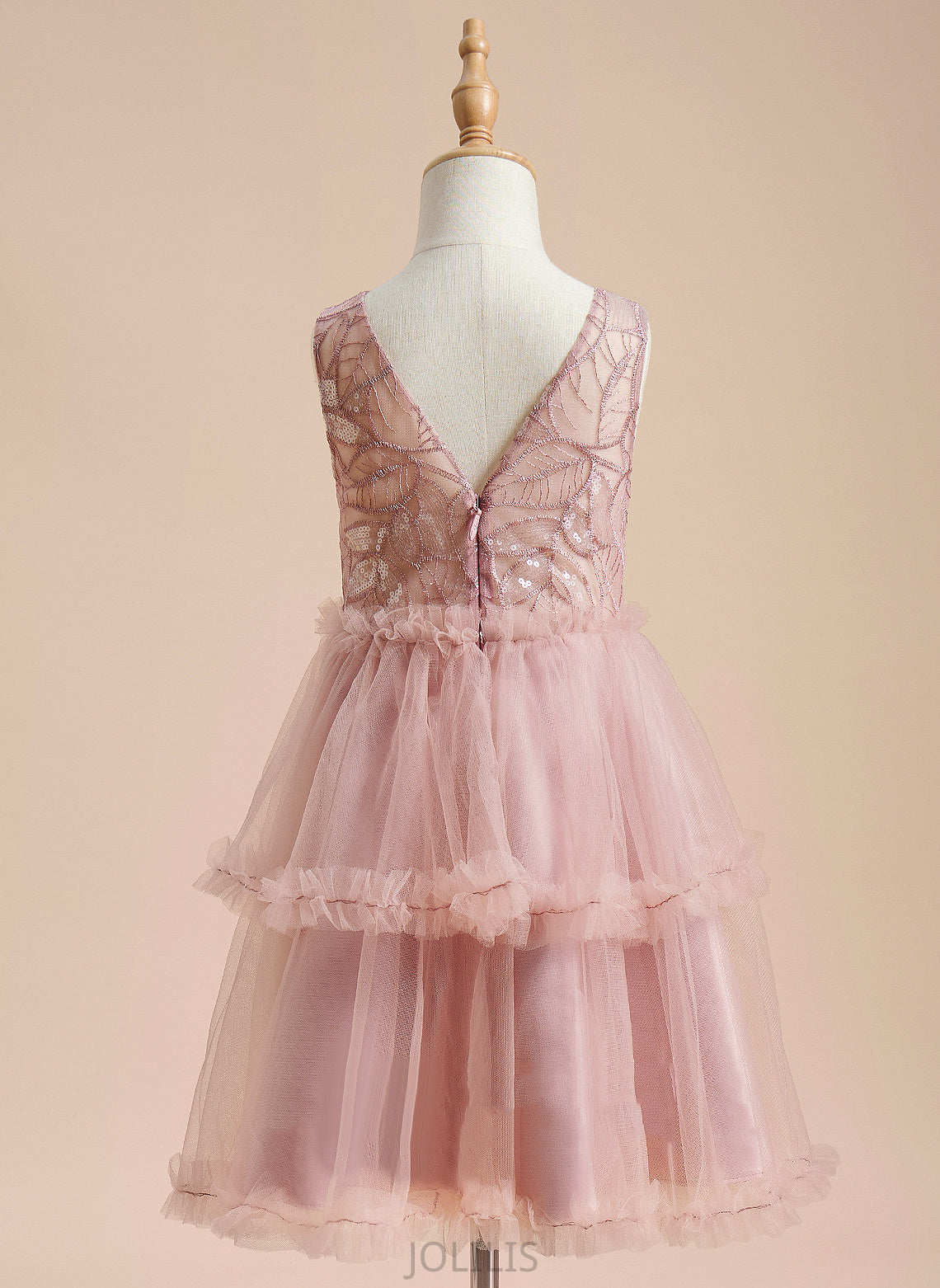 Knee-length Tulle Arielle With Dress Flower Neck Girl Sleeveless Sequins/Pleated/V - Back Flower Girl Dresses Scoop A-Line