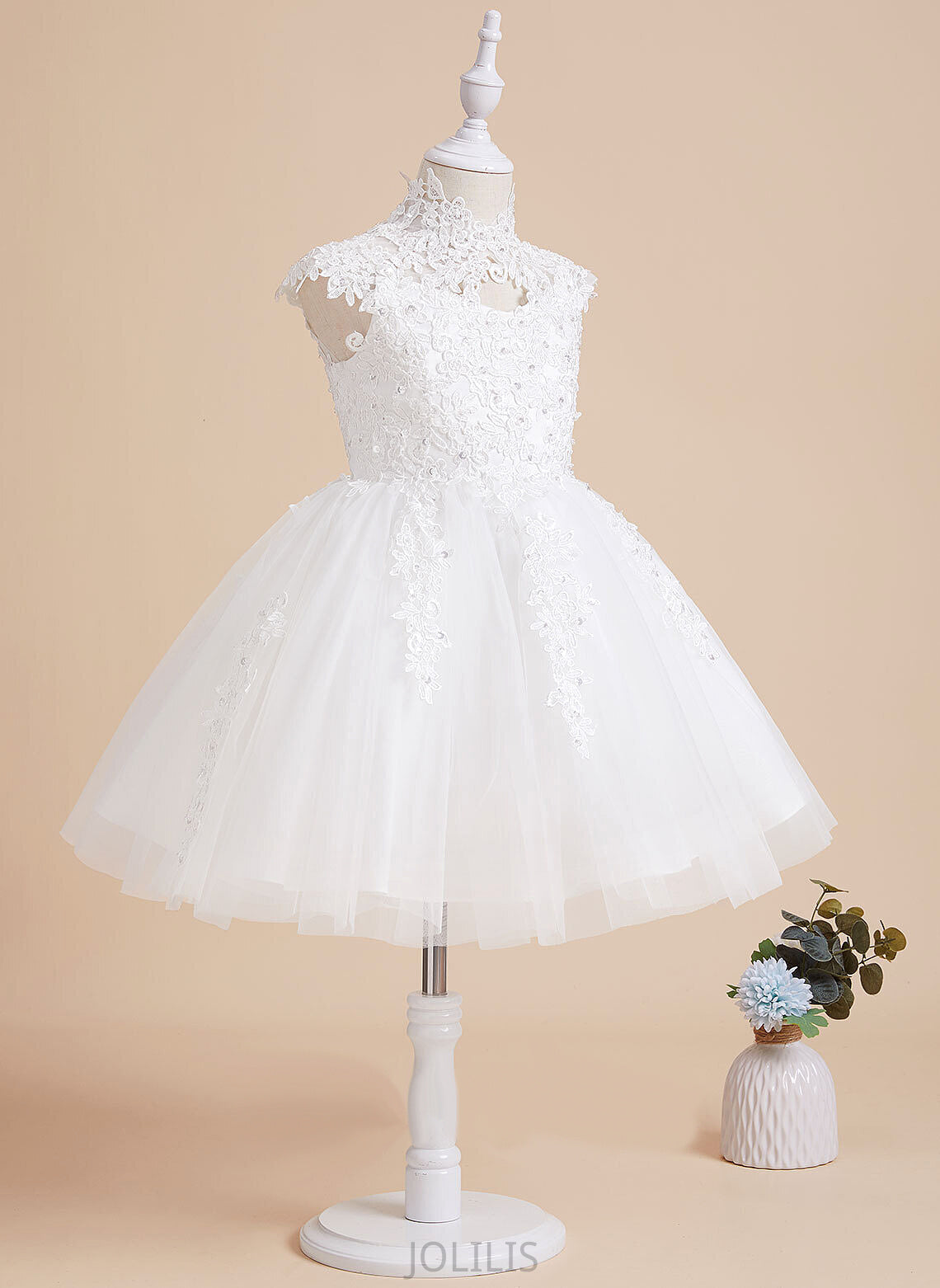 Knee-length With Sleeveless Flower Girl Dresses Flower High Hole Dress Tulle/Lace Diana Beading/Sequins/Back Girl A-Line - Neck