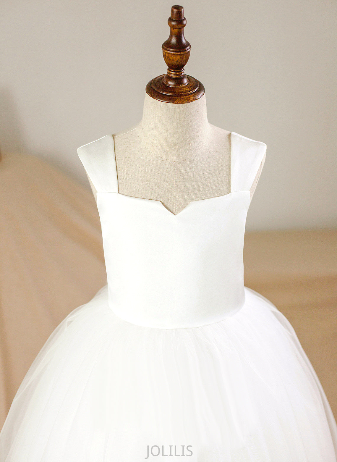 Neckline Flower Satin/Tulle Girl Ankle-length Dress - Square Sleeveless Ball Gown Jazmin Flower Girl Dresses