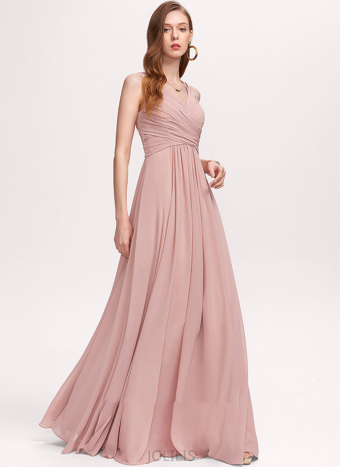 Floor-Length Ruffle Prom Dresses With V-neck Chiffon Naima A-Line