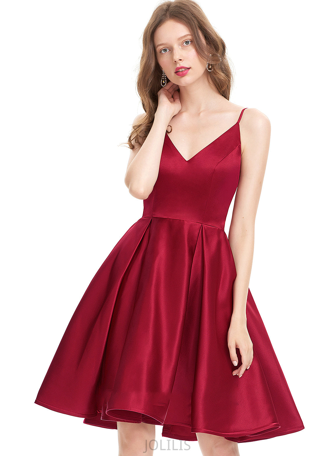 Knee-Length Danielle A-Line Prom Dresses V-neck Satin