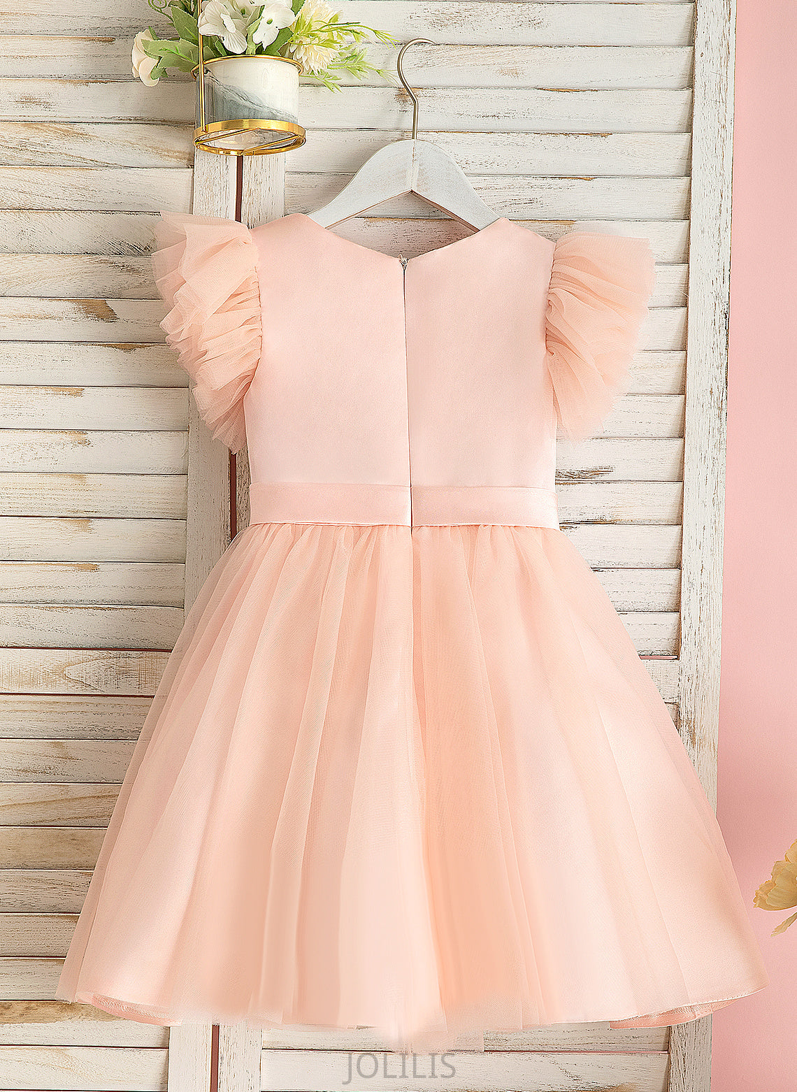 Tulle - Neck A-Line Flower Flower Girl Dresses Girl Scoop Short Dress Knee-length Sleeves Ariella