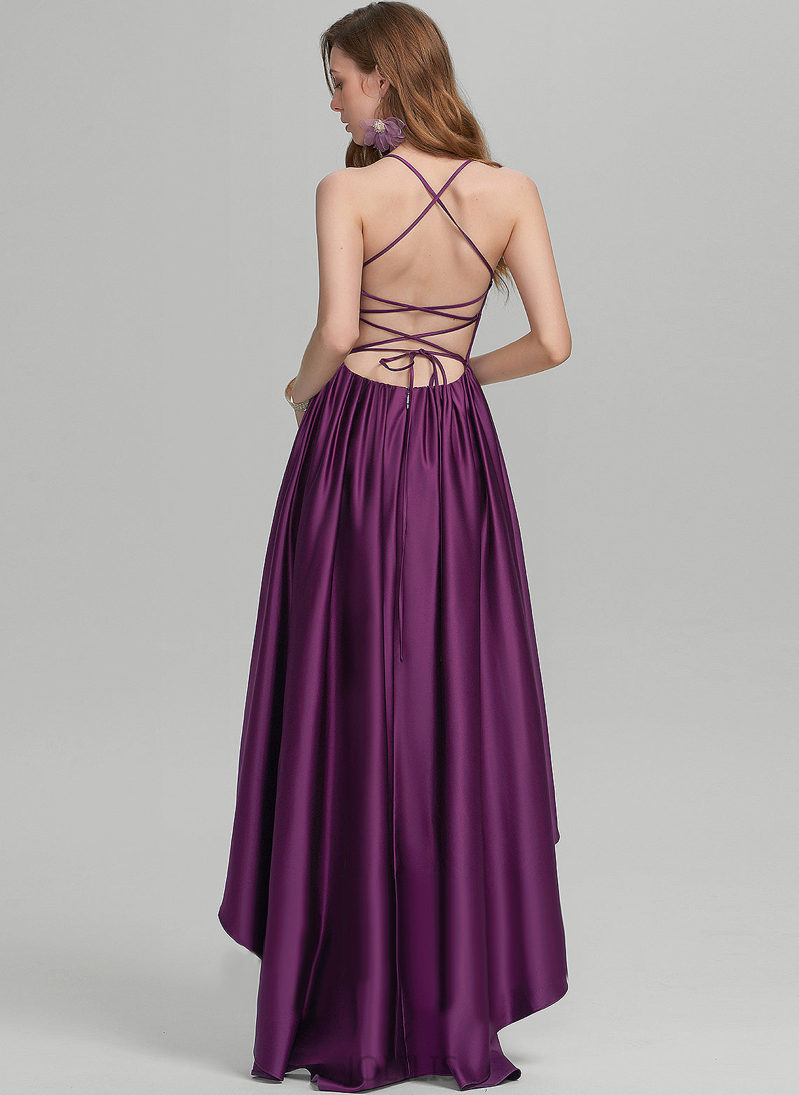 Ball-Gown/Princess Square Prom Dresses Satin Kelly Asymmetrical