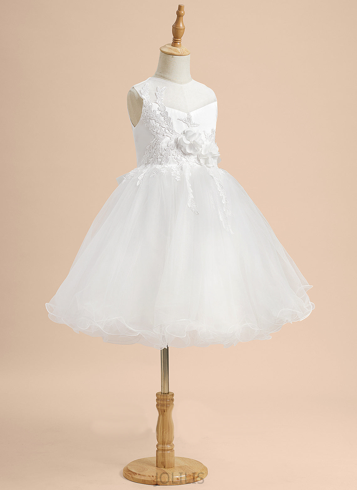 Neck Dress Girl Flower Girl Dresses A-Line Lizbeth Lace/Flower(s)/Bow(s) Scoop - With Sleeveless Knee-length Satin/Tulle Flower