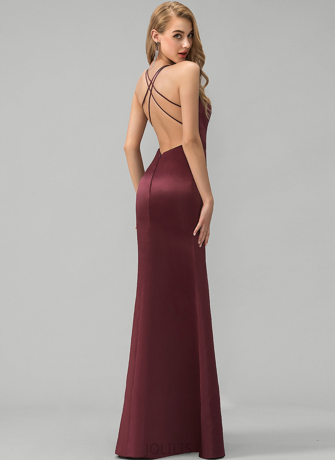 Satin Square With Floor-Length Viola Front Prom Dresses Split Neckline Sheath/Column