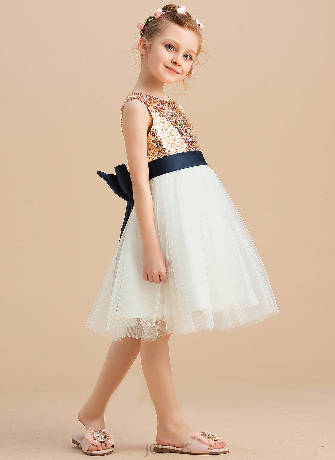 sash) Sleeveless Flower Girl Dresses Neck Bianca Flower A-Line Dress Sequins/Bow(s) (Undetachable Satin/Tulle/Sequined Girl Scoop Knee-length With -