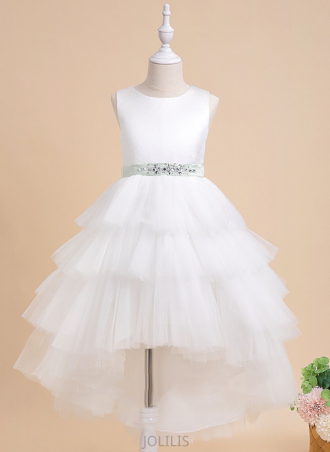 Ball-Gown/Princess Tulle With Dress Sleeveless sash) Girl - Flower Katelyn Sash/Beading Flower Girl Dresses (Detachable Asymmetrical Neck Scoop