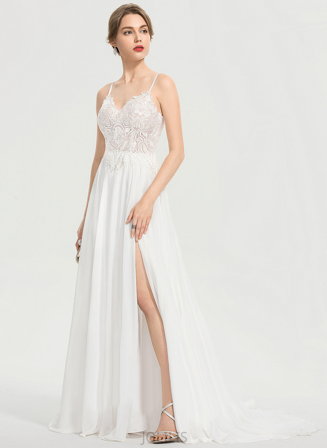 Split Sweep Train Lace Julissa V-neck Wedding Dresses A-Line Dress Front Chiffon With Wedding